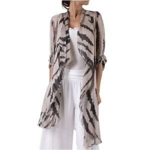 Gigi Moda Silk Blend Tie Dye Kimono Cardigan Made in Italy Taupe Grey